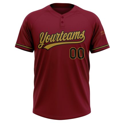 Personalized Unisex Softball Jersey - Crimson Black and Old Gold Two-Button Design Personalized Crimson Black-Old Gold Two-Button