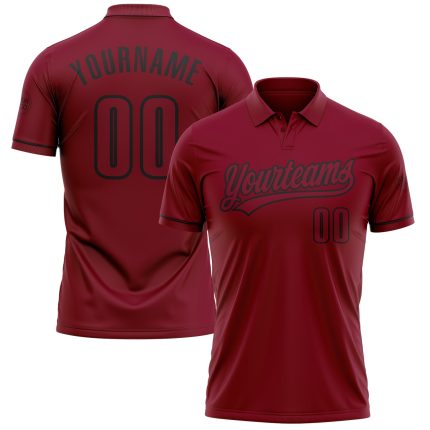 Custom Name and Number Performance Golf Polo Shirt in Crimson Black - Personalized Team Apparel Personalized Crimson Black