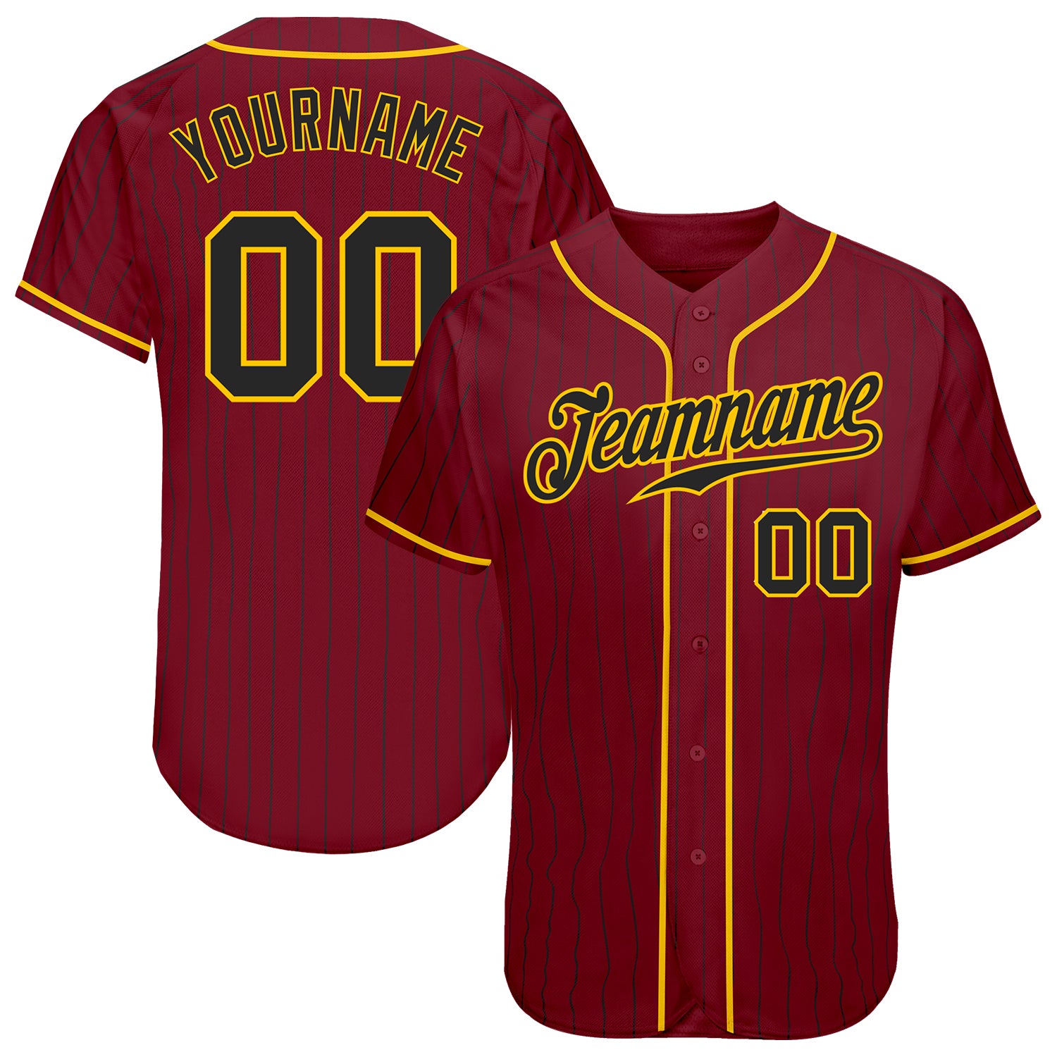 Custom Name Number Baseball Jersey - Personalized Crimson Black Pinstripe Authentic Black-Gold Team Jersey Personalized Crimson