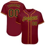 Personalized Black Gold Baseball Jersey with Crimson Black Pinstripe Design Personalized Crimson Black Pinstripe Black-Gold