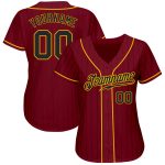 Personalized Black Gold Baseball Jersey with Crimson Black Pinstripe Design Personalized Crimson Black Pinstripe Black-Gold