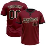 Personalized Unisex Softball Jersey - Crimson Black Pinstripe Two-Button Cream Design Personalized Crimson Black Pinstripe