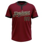 Personalized Unisex Softball Jersey - Crimson Black Pinstripe Two-Button Cream Design Personalized Crimson Black Pinstripe