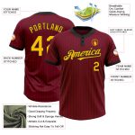 Personalized Gold Two-Button Unisex Softball Jersey in Crimson Black Pinstripe Personalized Crimson Black Pinstripe Gold