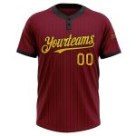 Personalized Gold Two-Button Unisex Softball Jersey in Crimson Black Pinstripe Personalized Crimson Black Pinstripe Gold