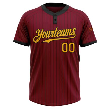 Personalized Gold Two-Button Unisex Softball Jersey in Crimson Black Pinstripe Personalized Crimson Black Pinstripe Gold