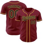 Personalized Crimson Black Pinstripe Baseball Jersey in Old Gold - Custom Team Apparel Personalized Crimson Black Pinstripe
