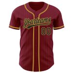 Personalized Crimson Black Pinstripe Baseball Jersey in Old Gold - Custom Team Apparel Personalized Crimson Black Pinstripe