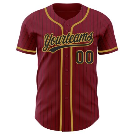 Personalized Crimson Black Pinstripe Baseball Jersey in Old Gold - Custom Team Apparel Personalized Crimson Black Pinstripe