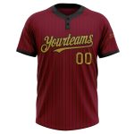 Personalized Two-Button Unisex Softball Jersey in Crimson Black Pinstripe and Old Gold Personalized Crimson Black Pinstripe