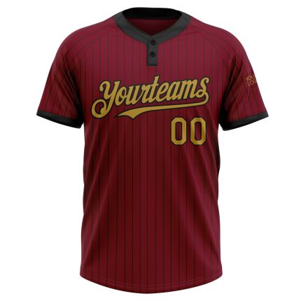 Personalized Two-Button Unisex Softball Jersey in Crimson Black Pinstripe and Old Gold Personalized Crimson Black Pinstripe