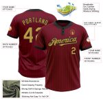Custom Name and Number Unisex Softball Jersey - Personalized Crimson Black Pinstripe Old Gold Two-Button Design Personalized