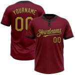 Custom Name and Number Unisex Softball Jersey - Personalized Crimson Black Pinstripe Old Gold Two-Button Design Personalized