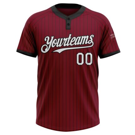 Personalized Softball Jersey Unisex Two-Button Crimson Black Pinstripe White Personalized Crimson Black Pinstripe White Two-Button