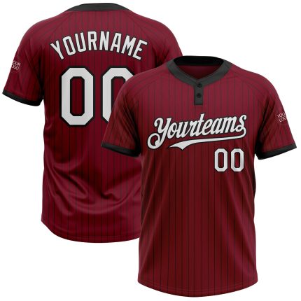 Personalized Softball Jersey Unisex Two-Button Crimson Black Pinstripe White Personalized Crimson Black Pinstripe White Two-Button