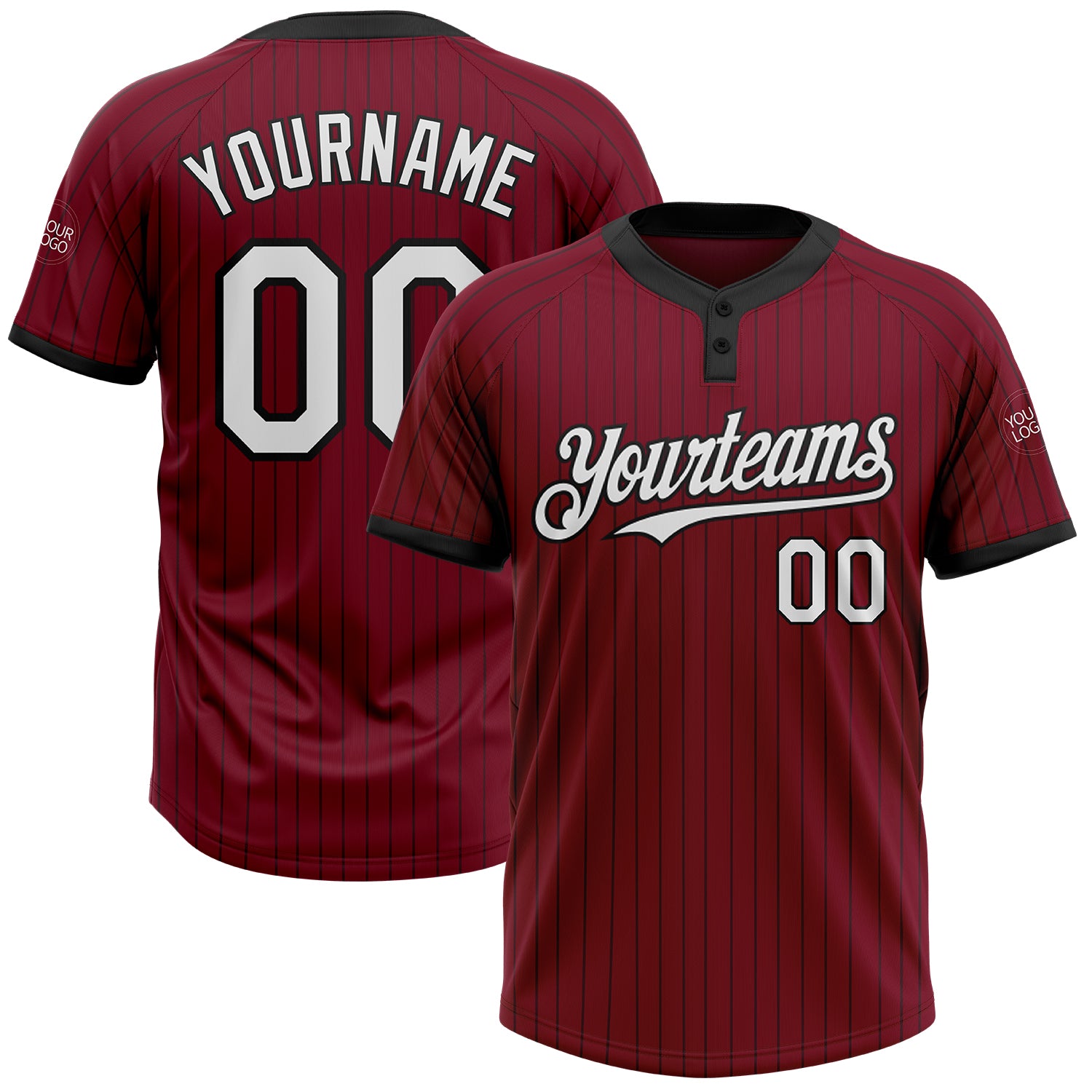 Custom Name Number Unisex Softball Jersey Crimson Black Pinstripe Two-Button Soft, Personalized Team Apparel Personalized