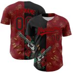 Personalized Black-Red Gothic Style Gun Rose 3D Baseball Jersey Personalized Crimson Black-Red 3D Gothic Style Gun Rose Baseball