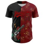 Personalized Black-Red Gothic Style Gun Rose 3D Baseball Jersey Personalized Crimson Black-Red 3D Gothic Style Gun Rose Baseball