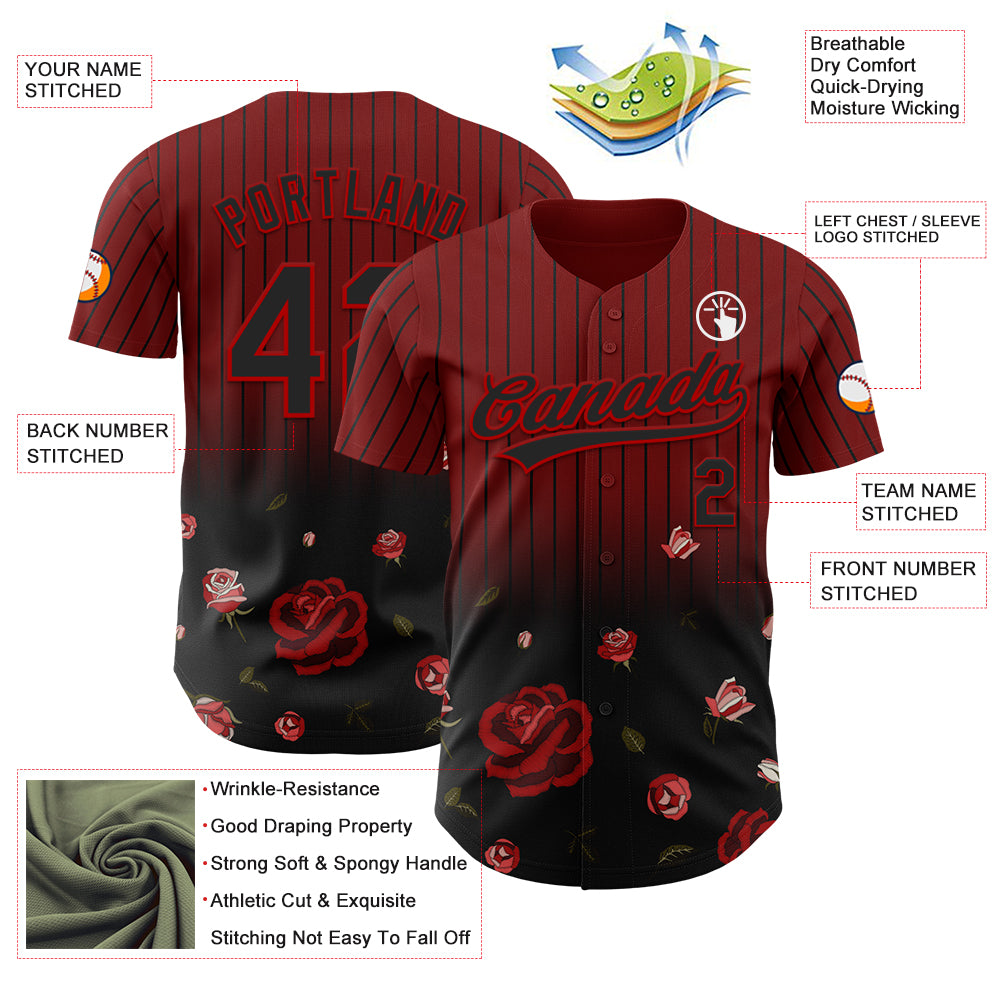 Personalized 3D Gothic Style Rose Baseball Jersey in Crimson Black-Red Personalized Crimson Black-Red 3D Gothic Style Rose - Image 3