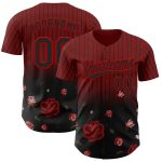 Personalized 3D Gothic Style Rose Baseball Jersey in Crimson Black-Red Personalized Crimson Black-Red 3D Gothic Style Rose