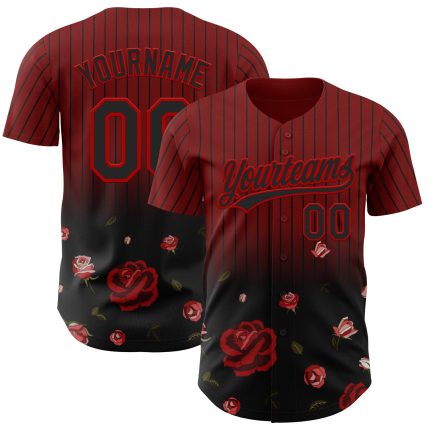 Custom Name and Number Gothic Style Baseball Jersey - Personalized Crimson Black-Red 3D Pattern Rose Design Personalized
