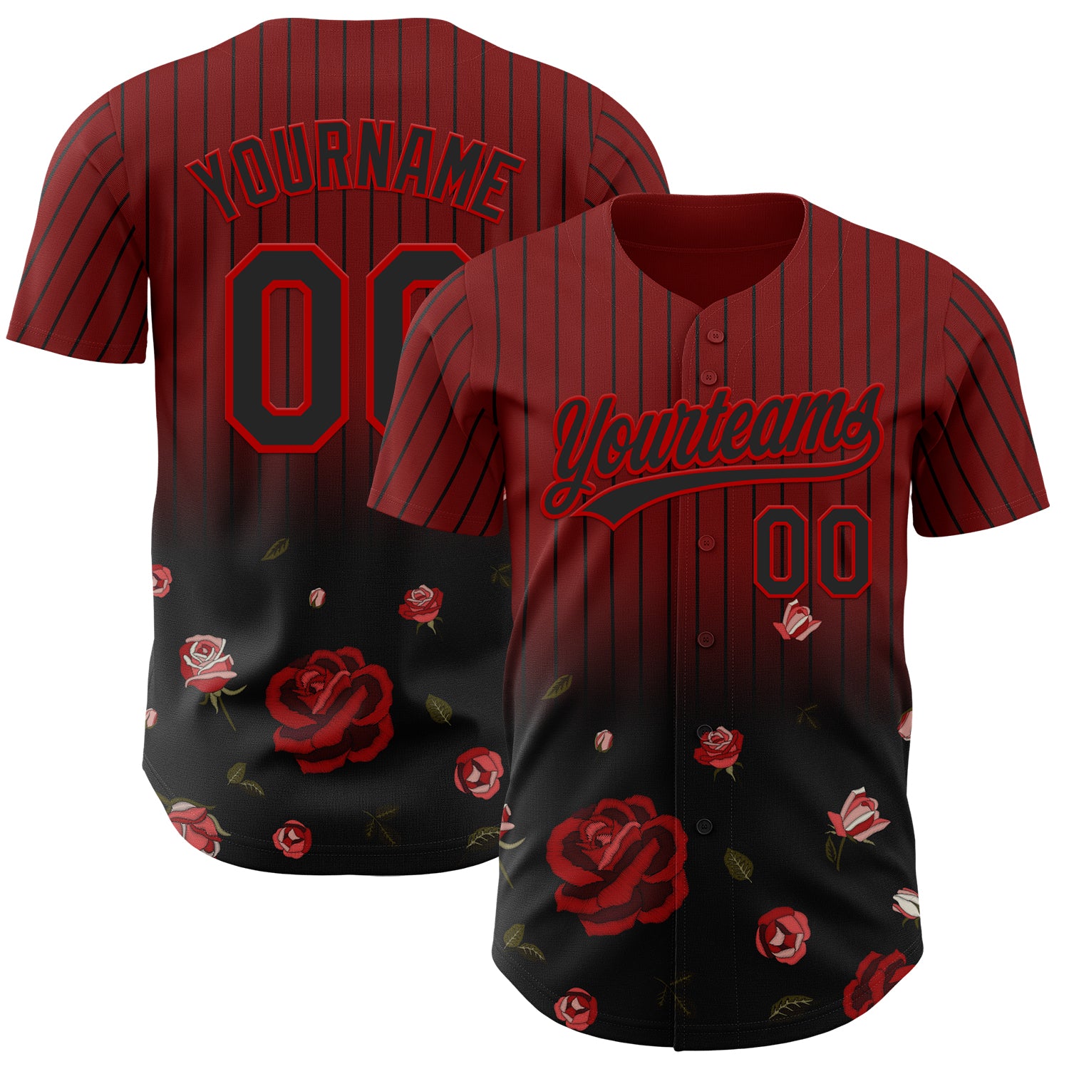 Custom Name and Number Gothic Style Baseball Jersey - Personalized Crimson Black-Red 3D Pattern Rose Design Personalized