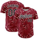 Personalized 3D Abstract Fluid Baseball Jersey in Crimson and Black-White Personalized Crimson Black-White 3D Abstract Fluid