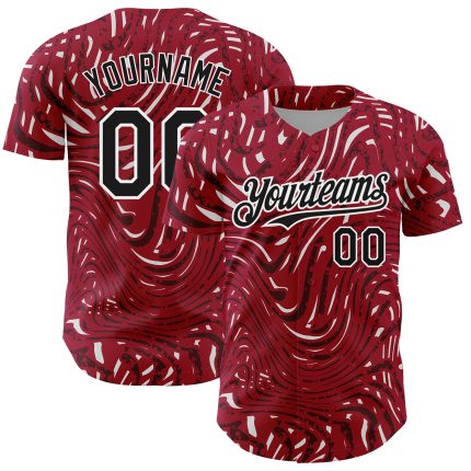 Custom 3D Pattern Baseball Jersey with Personalized Name and Number - Crimson Black-White Abstract Design Personalized Crimson