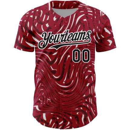 Custom 3D Pattern Baseball Jersey with Personalized Name and Number - Crimson Black-White Abstract Design Personalized Crimson