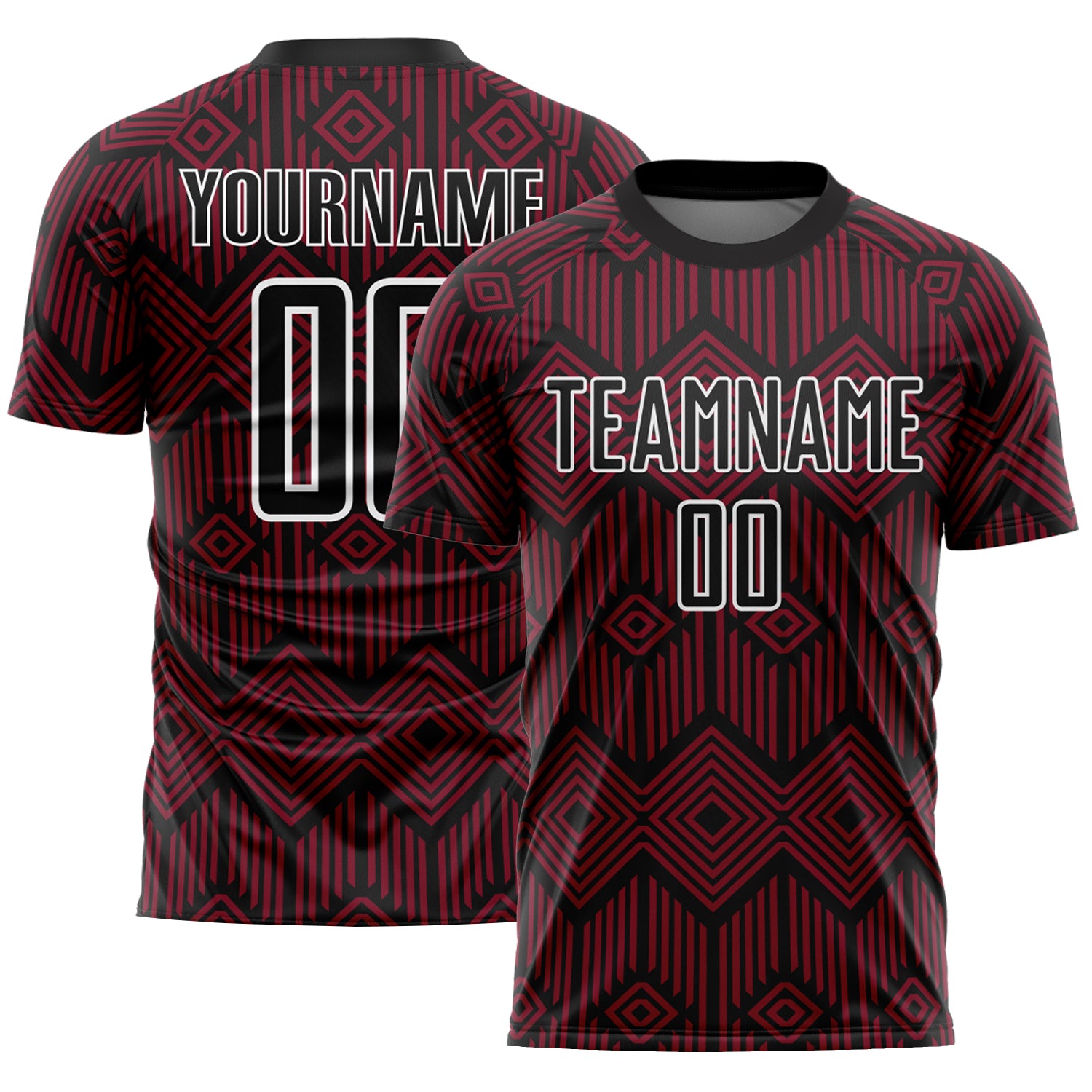 Personalized Abstract Geometric Shapes Soccer Jersey in Crimson Black and White - Sublimation Uniform Personalized Crimson