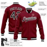 Custom Name and Number Varsity Letterman Jacket - Personalized Crimson Black-White Full-Snap Bomber Personalized Crimson
