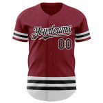 Custom Name and Number Authentic Baseball Jersey in Crimson Black-White Line - Personalized Team Gear Personalized Crimson