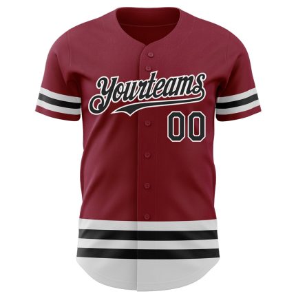 Custom Name and Number Authentic Baseball Jersey in Crimson Black-White Line - Personalized Team Gear Personalized Crimson
