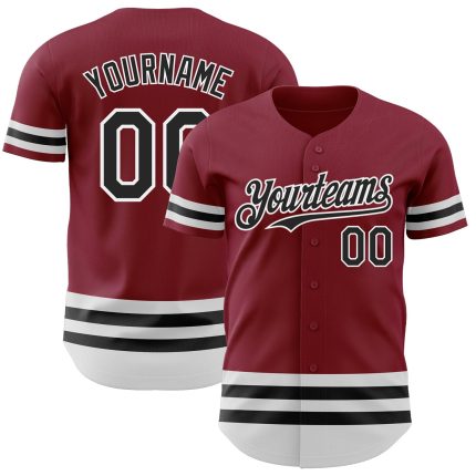 Custom Name and Number Authentic Baseball Jersey in Crimson Black-White Line - Personalized Team Gear Personalized Crimson