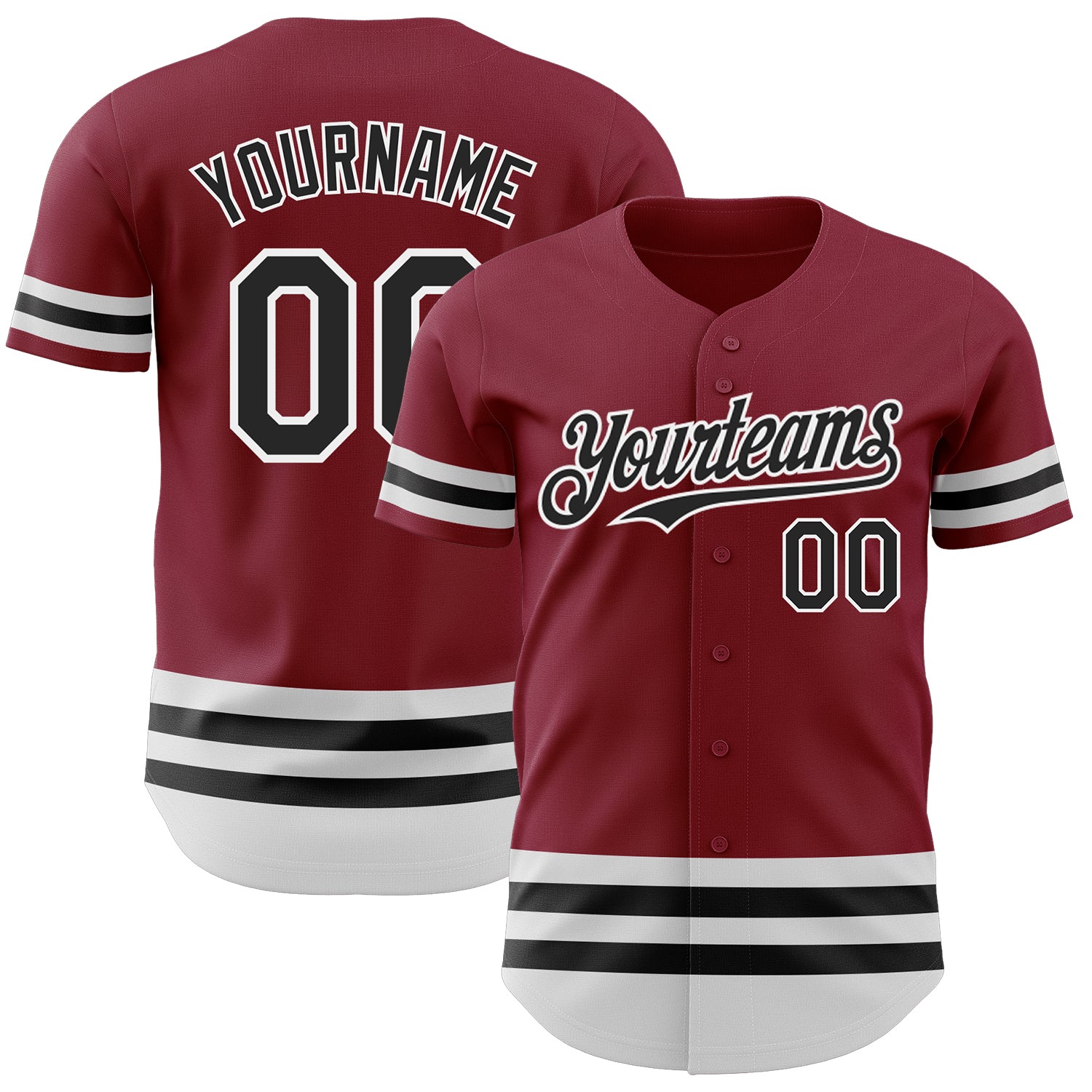 Custom Name and Number Authentic Baseball Jersey in Crimson Black-White Line - Personalized Team Gear Personalized Crimson