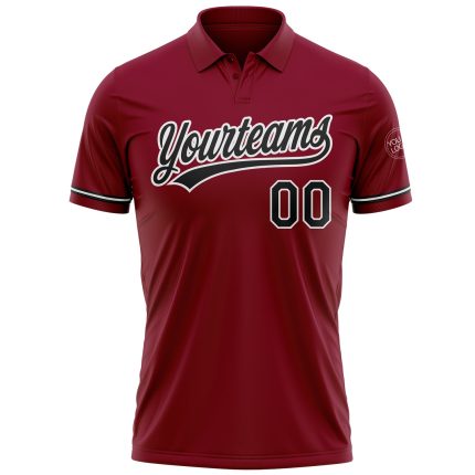 Personalized Performance Golf Polo Shirt in Crimson Black-White Color Personalized Crimson Black-White Performance Vapor