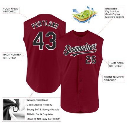 Personalized Sleeveless Baseball Jersey in Crimson Black-White Colors Personalized Crimson Black-White Sleeveless Baseball