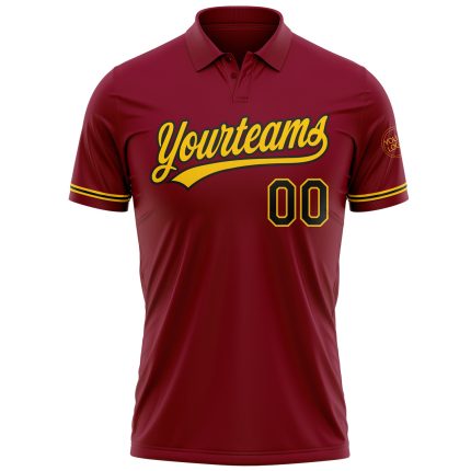 Personalized Performance Golf Polo Shirt in Crimson Black-Yellow Personalized Crimson Black-Yellow Performance Vapor Golf