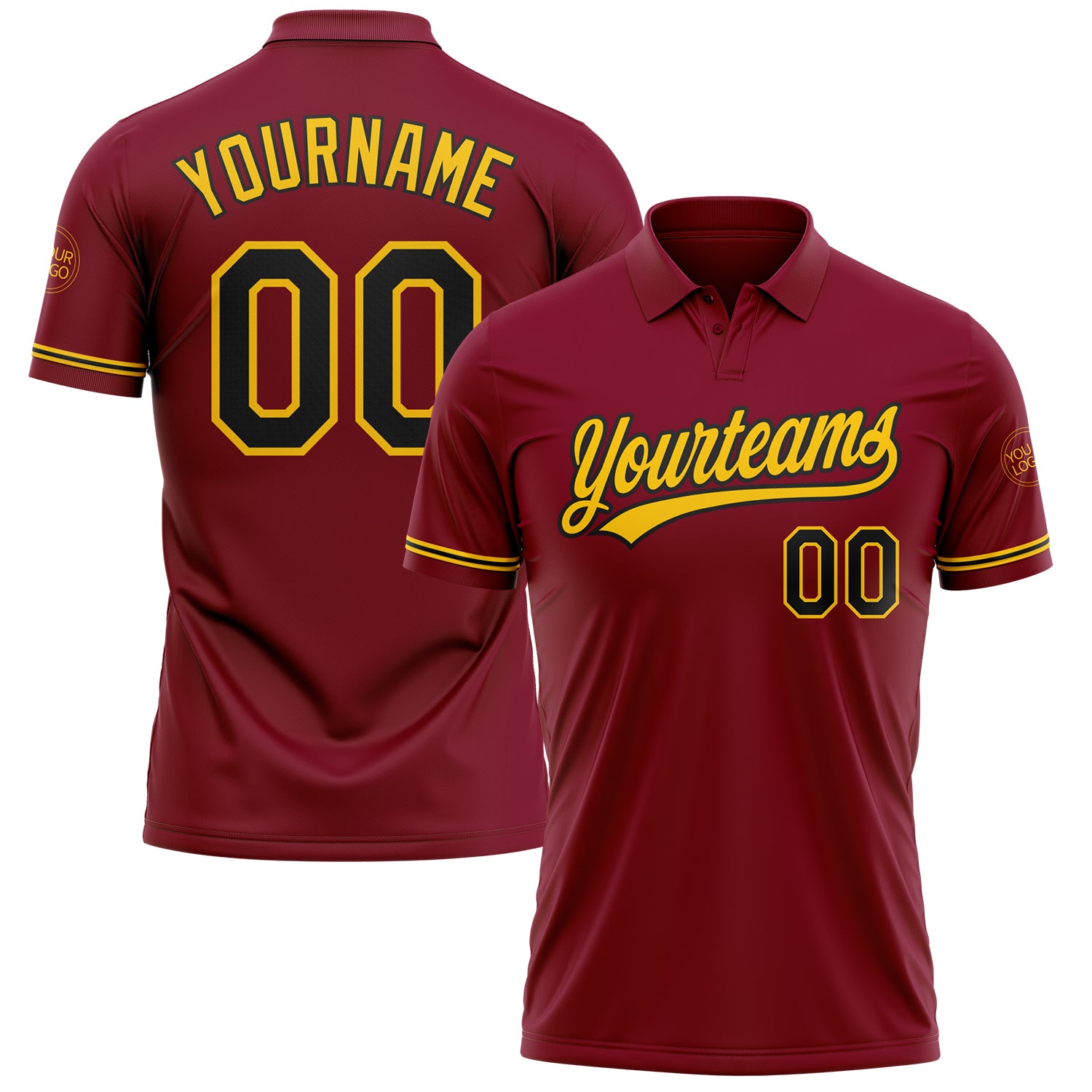 Personalized Performance Golf Polo Shirt in Crimson Black-Yellow Personalized Crimson Black-Yellow Performance Vapor Golf