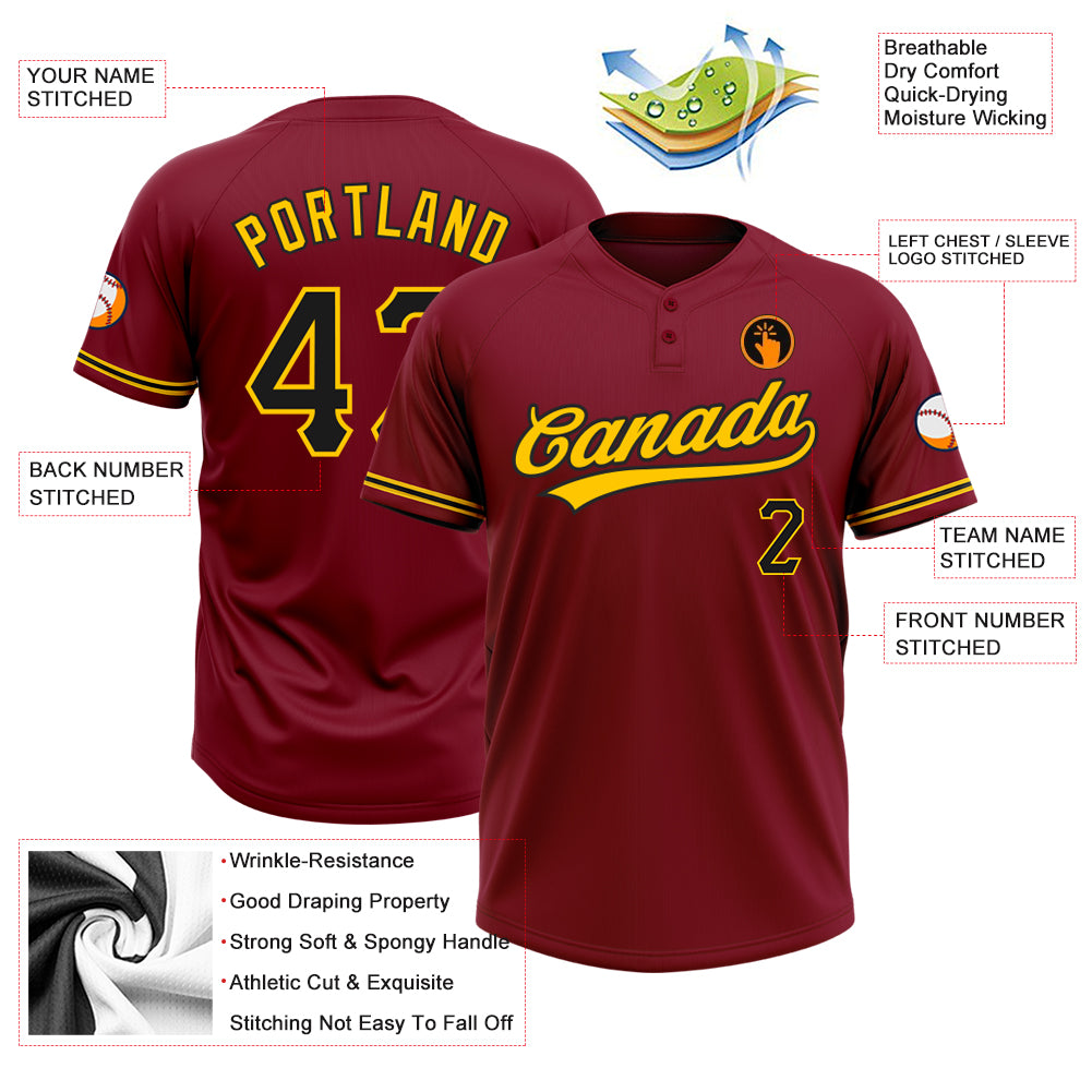 Personalized Crimson Black-Yellow Two-Button Unisex Softball Jersey Personalized Crimson Black Yellow Softball Jersey Unisex Two-Button Design Personalized Crimson Black-Yellow Two-Button Unisex - Image 3