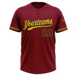 Personalized Crimson Black Yellow Softball Jersey Unisex Two-Button Design Personalized Crimson Black-Yellow Two-Button Unisex