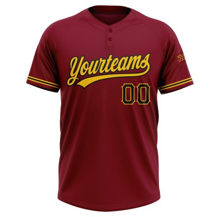 Custom Name Number Unisex Softball Jersey Personalized Crimson Black-Yellow Two-Button Design Personalized Crimson Black-Yellow