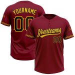Custom Name Number Unisex Softball Jersey Personalized Crimson Black-Yellow Two-Button Design Personalized Crimson Black-Yellow