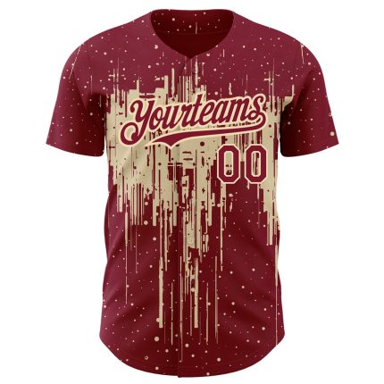 Personalized 3D Dripping Splatter Art Baseball Jersey - Crimson City Cream Design Personalized Crimson City Cream 3D Dripping