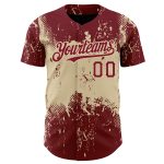 Custom Abstract Splatter Grunge Baseball Jersey - Personalized Crimson City Cream 3D Pattern Design with Name and Number