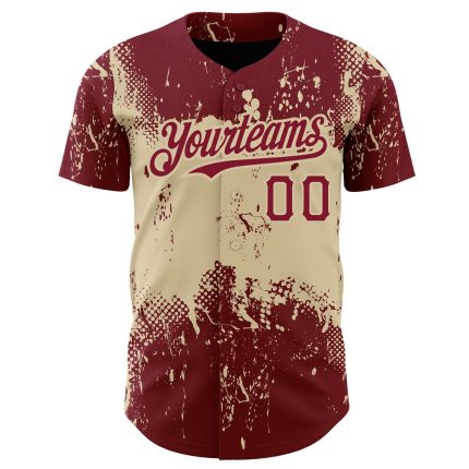 Custom Abstract Splatter Grunge Baseball Jersey - Personalized Crimson City Cream 3D Pattern Design with Name and Number