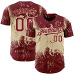 Custom Abstract Splatter Grunge Baseball Jersey - Personalized Crimson City Cream 3D Pattern Design with Name and Number