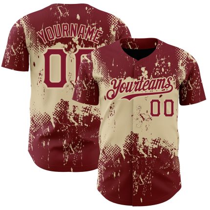 Custom Abstract Splatter Grunge Baseball Jersey - Personalized Crimson City Cream 3D Pattern Design with Name and Number