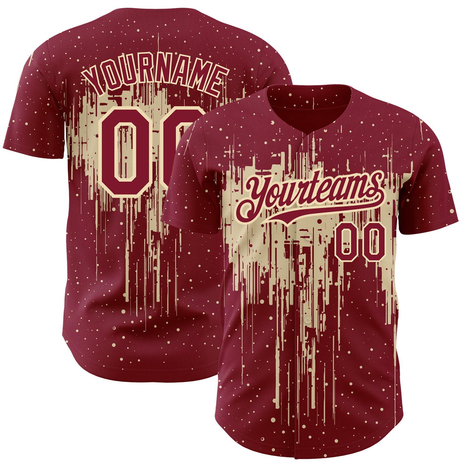 Custom Name and Number Personalized Crimson City Cream 3D Dripping Splatter Art Authentic Baseball Jersey Personalized Crimson