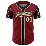 Personalized Crimson Baseball Jersey in Cream and Black with 3 Arm Shape Options Personalized Crimson City Cream-Black 3